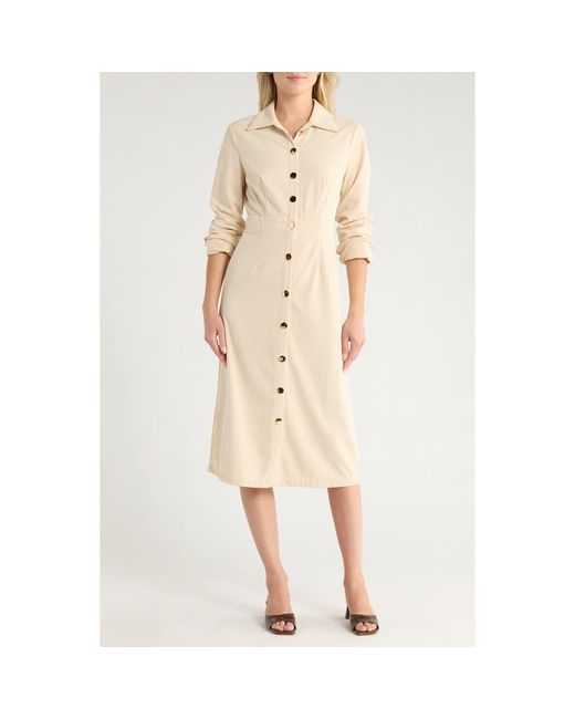 AREA STARS Natural Dion Long Sleeve Shirtdress