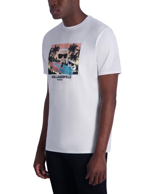 Karl Lagerfeld White Surfer Karl & Choupette Graphic Print T-shirt for men