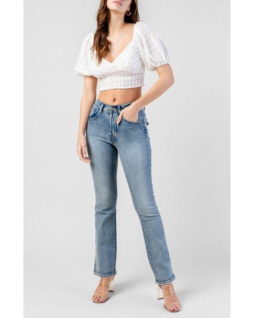 Beivy White Open Knit Puff Sleeve Crop Top