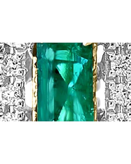 Effy Green Two-tone 14k Gold Emerald & Diamond Hoop Earrings