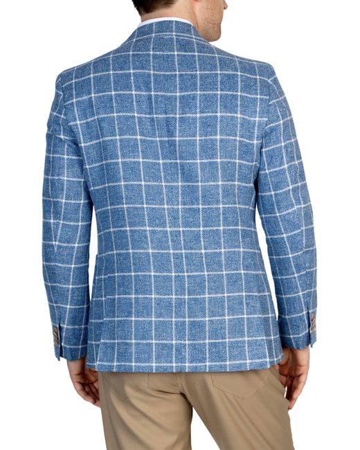 Tailorbyrd Blue Windowpane Notch Lapel Linen Blend Sport Coat for men