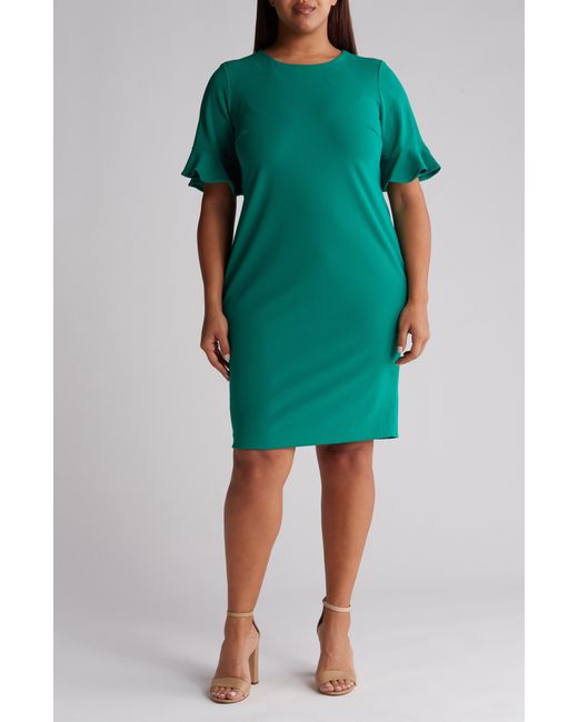 Calvin Klein Green Ruffle Short Sleeve Sheath Dress