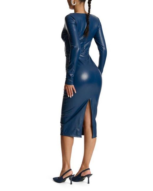 Naked Wardrobe Down To The Corset Long Sleeve Faux Leather Dress in Blue |  Lyst