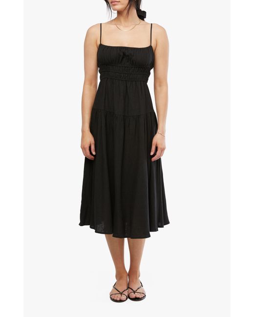 WeWoreWhat Black Scrunchie Linen Blend Midi Dress