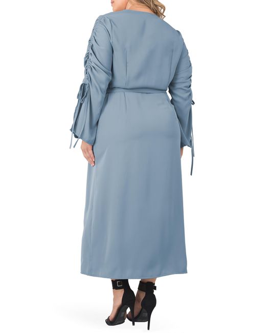 Standards & Practices Blue Ruched Long Sleeve Wrap Maxi Dress