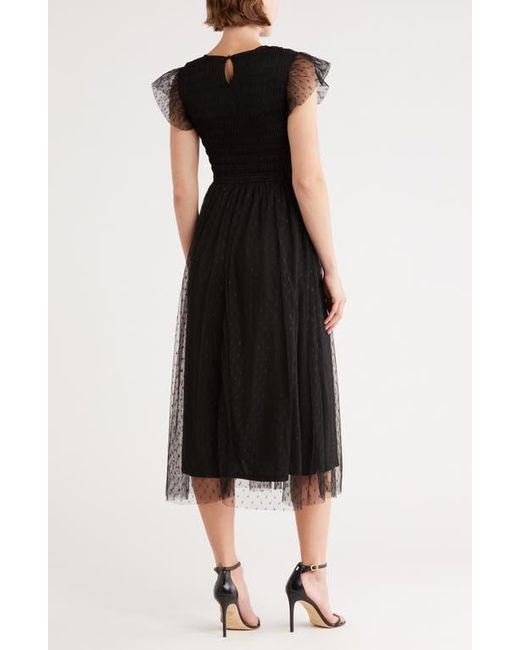 Blu Pepper Black Smocked Flutter Sleeve Midi Dress
