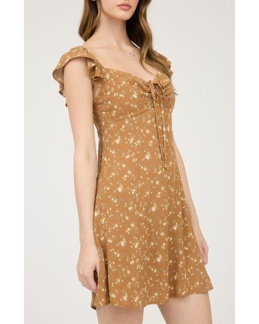 Blu Pepper Natural Floral Flutter Cap Sleeve Minidress