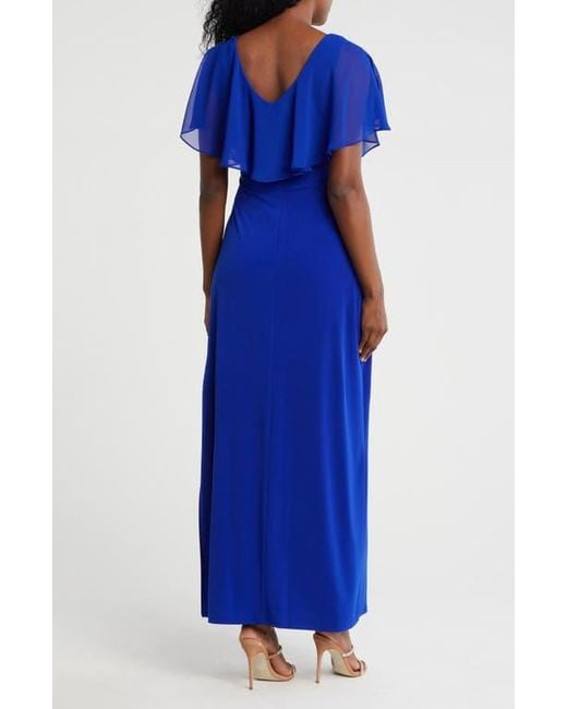 Connected Apparel Women's Blue Flutter Sleeve V-Neck Dress