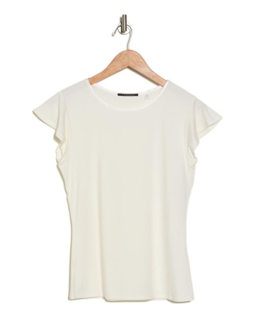 Tahari White Crewneck Flutter Cap Sleeve T-shirt