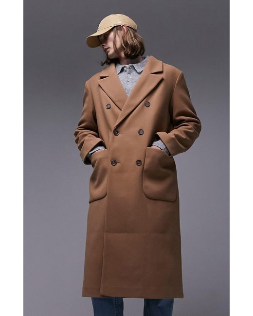 Topman Gray Double Breasted Overcoat for men