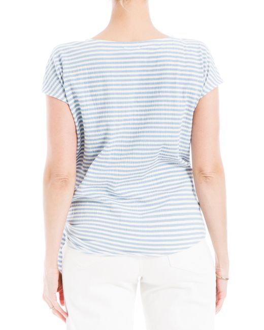 Max Studio Blue Stripe Crinkle Side Tie T-shirt