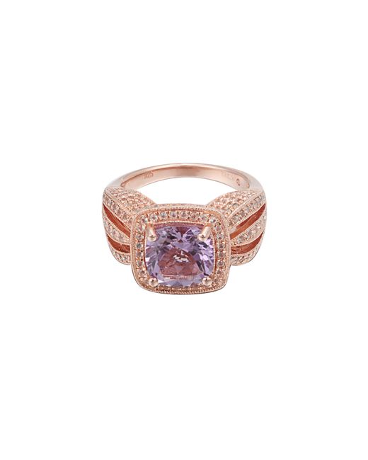 Suzy Levian Pink Cushion Cut Semiprecious Stone & White Topaz Halo Ring