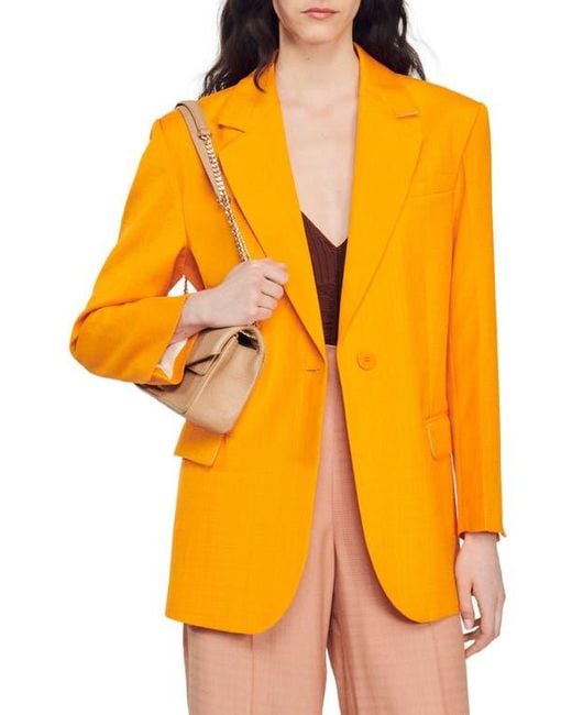 Sandro Orange Harper One-Button Blazer