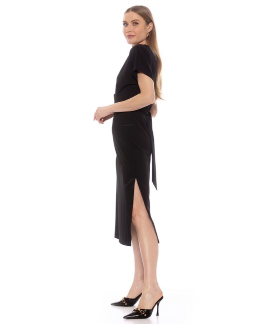 Alexia Admor Black Cairo Short Sleeve Crossover Waist Midi Dress
