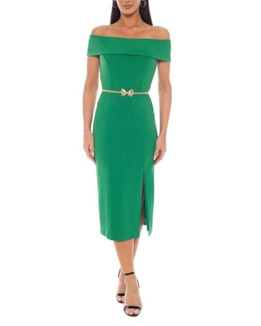 Marina Off The Shoulder Scuba Knit Midi Dress in Green | Lyst Marina Off The Shoulder Scuba Knit Midi Dress in Green | Lyst