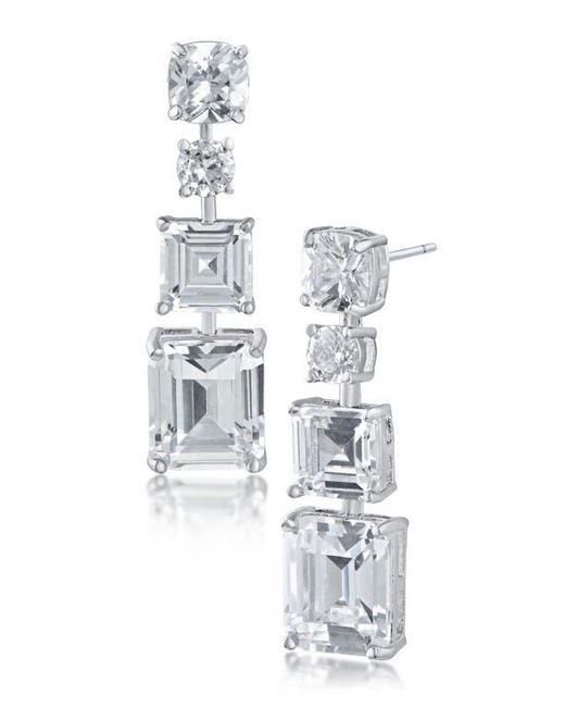 Kenneth Jay Lane White Mixed Cut Cubic Zirconia Linear Drop Earrings