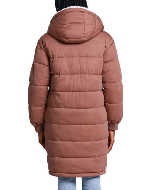Avec Les Filles Pink Thermal Puff Faux Shearling Lined Hooded Puffer Coat