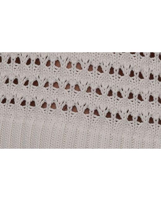 DKNY Gray Johnny Collar Open Stitch Cotton Blend Sweater