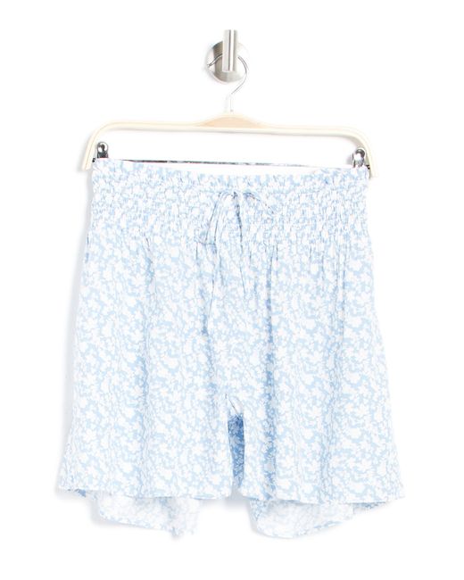 Laundry by Shelli Segal Blue Floral Smocked Waist Flared Shorts