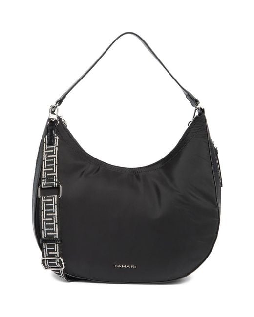 Tahari Black Minetta Expandable Crescent Bag