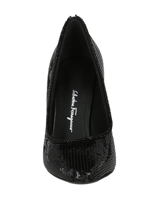 Ferragamo Black Judy Sequin Pointed Toe Pump
