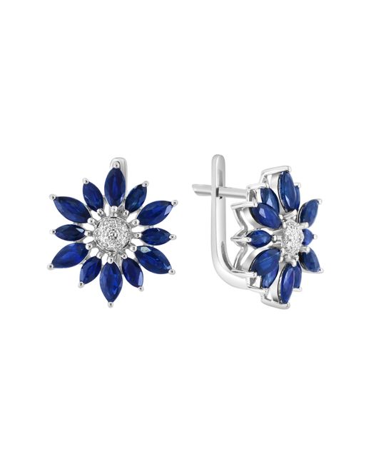 Effy Blue 14k White Gold Diamond & Sapphire Flower Stud Earrings