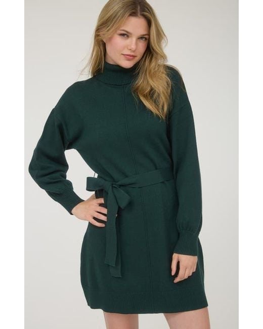 AUGUST SKY Green Long Sleeve Turtleneck Sweater Minidress