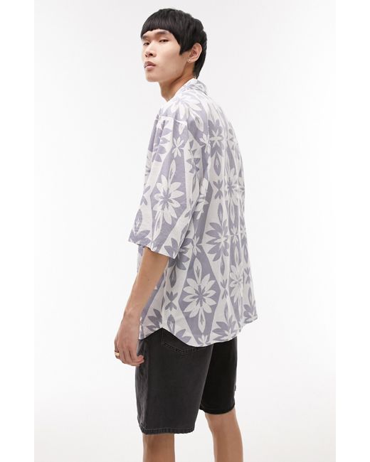Topman White Relaxed Fit Floral Print Short Sleeve Button-up Shirt for men