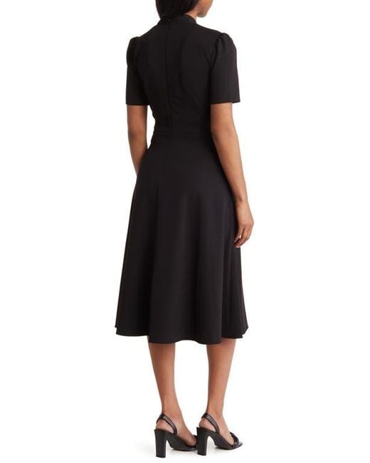 Maggy London Black Short Sleeve Necktie Midi Dress