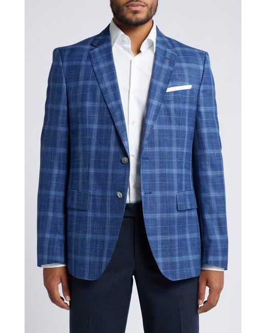 Boss Blue Hutson Slim Fit Plaid Wool & Silk Blend Sport Coat for men