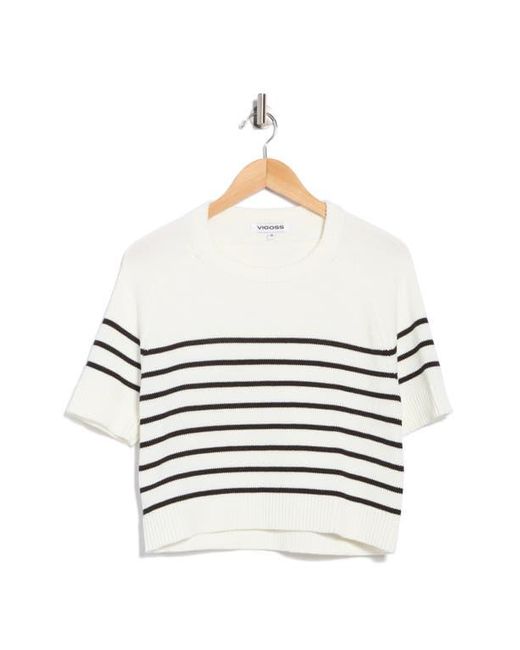 Vigoss White Nautical Stripe Short Sleeve Sweater