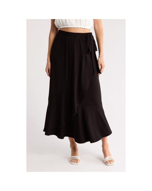 Go Couture Black Wrap Midi Skirt