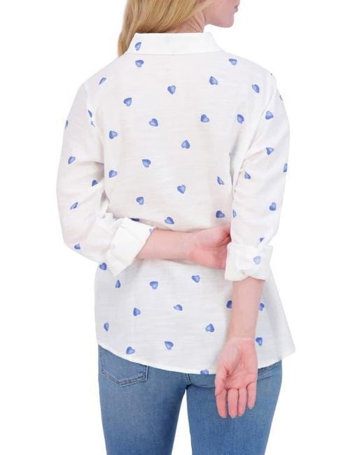 Lucky Brand White Heart Print Button-Up Shirt