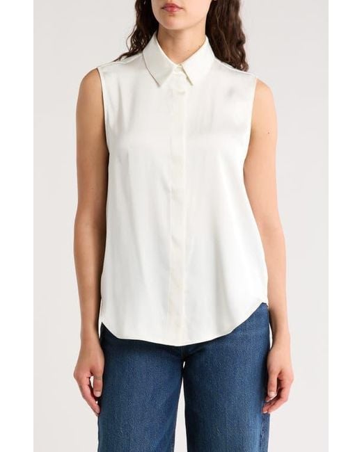Rag & Bone White Darla Sleeveless Satin Button-Up Shirt
