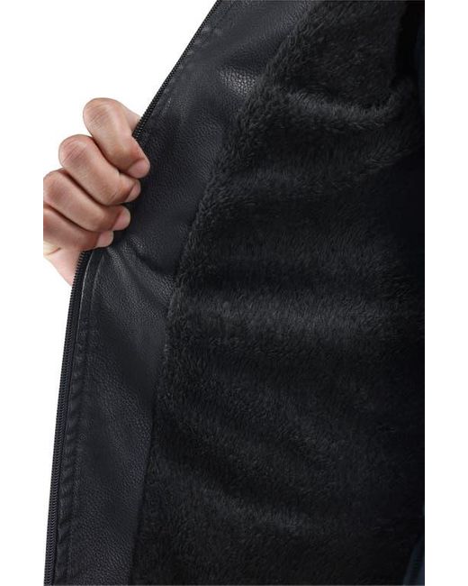 Xray Jeans Black Faux Fur Lined Grainy Faux Leather Racing Jacket for men