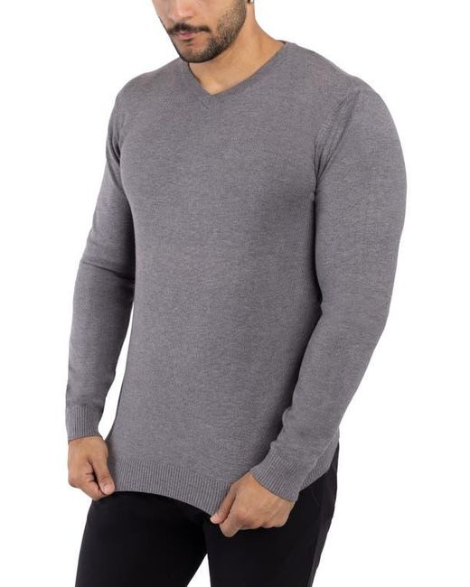 Xray Jeans Gray V-Neck Ribbed Knit Sweater for men