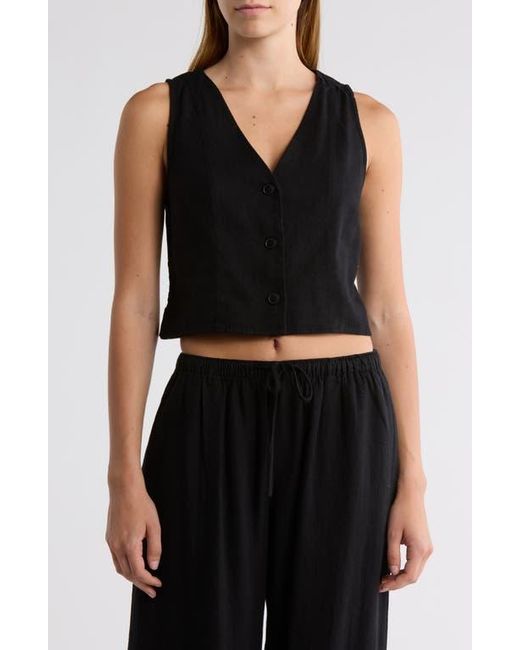 Abound Black Linen Button Front Vest