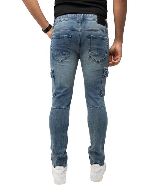 Xray Jeans Blue Stretch Cargo Moto Slim Jeans for men
