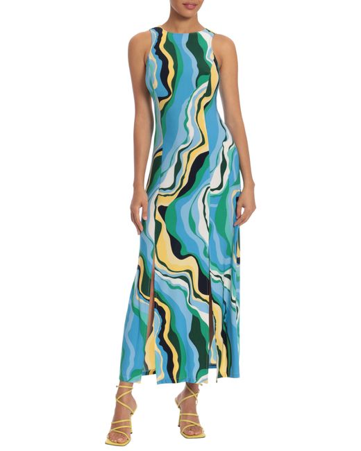 Donna Morgan Riviera Swirl Print Maxi Dress In Soft White/blue At Nordstrom Rack