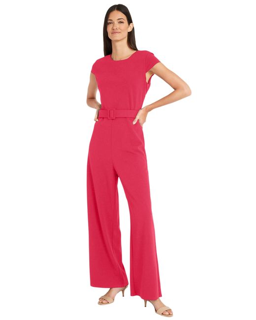 Maggy London Red Cap Sleeve Belted Jumpsuit