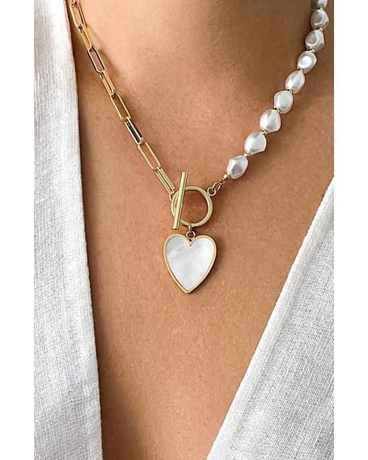 Adornia 14k Yellow Gold Plated 10mm Pearl Heart Pendant Necklace In White  At Nordstrom Rack | Lyst
