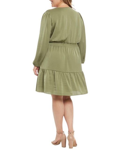 London Times Green Air Wash Smock Waist Long Sleeve Dress