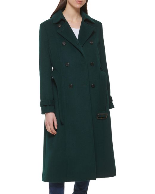 Cole Haan Green Slick Belted Double Breasted Trench Coat