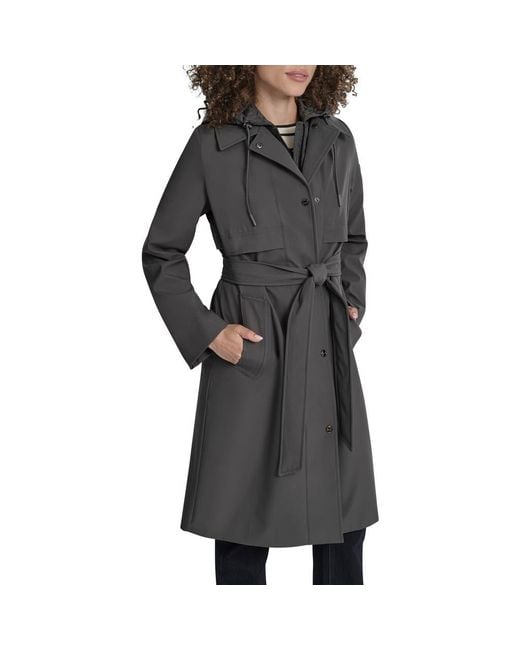 DKNY Women's Black Softshell Hooded Trench Coat