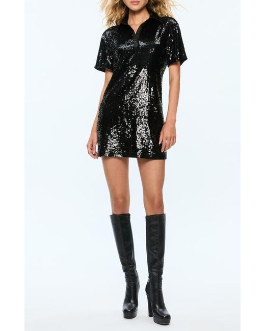 Alice + Olivia Black Treva Sequin Polo Minidress