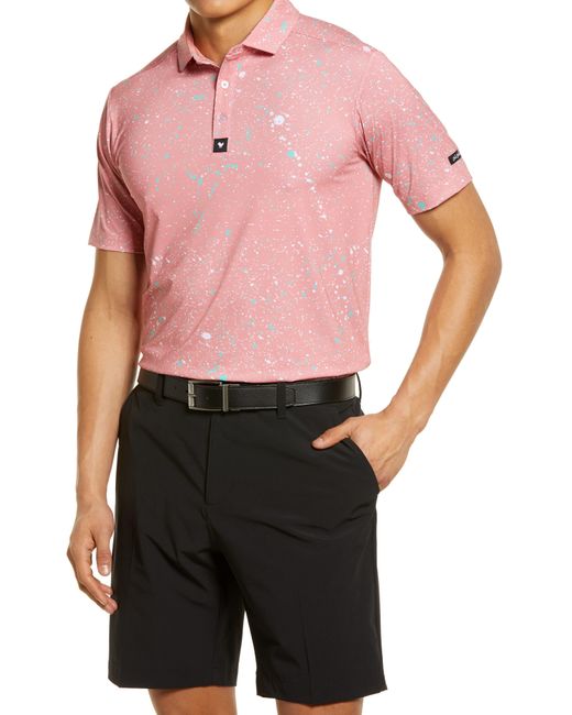 BAD BIRDIE Pink Paint Splatter 2 Print Jersey Short Sleeve Polo for men