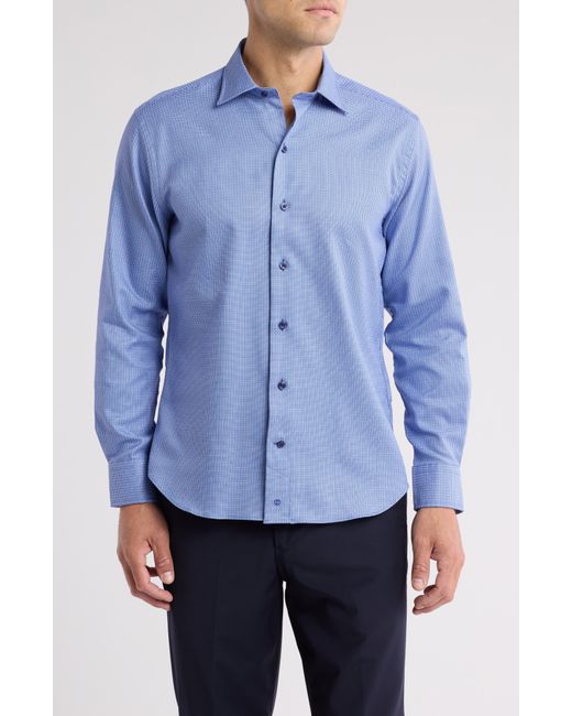 David Donahue Blue Dobby Cotton Button-up Shirt for men