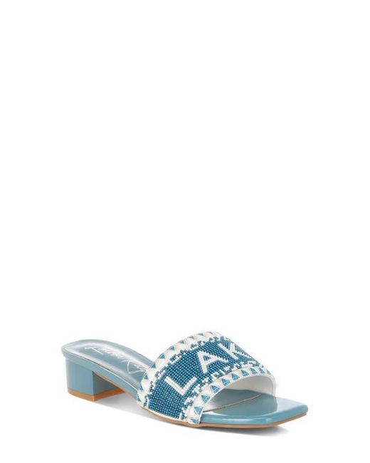 LONDON RAG Blue Vacay Babe Lake Como Beaded Slide Sandal