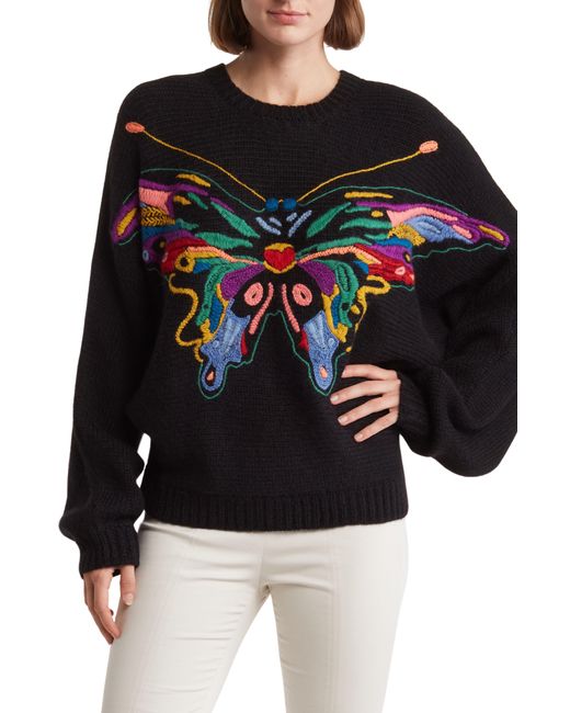 Mother Black Butterfly Embroidery Batwing Pullover