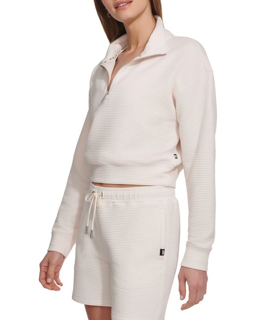 DKNY White Ottoman Half-zip Crop Pullover